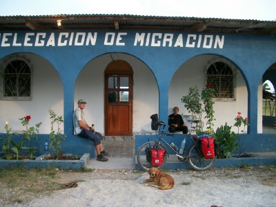 Cycling from Bethel to Flores - the immigration post at Guatemala