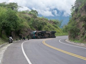 An overturned truck in Colombia