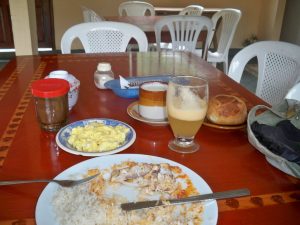 Eating a big breakfast in Ecuador