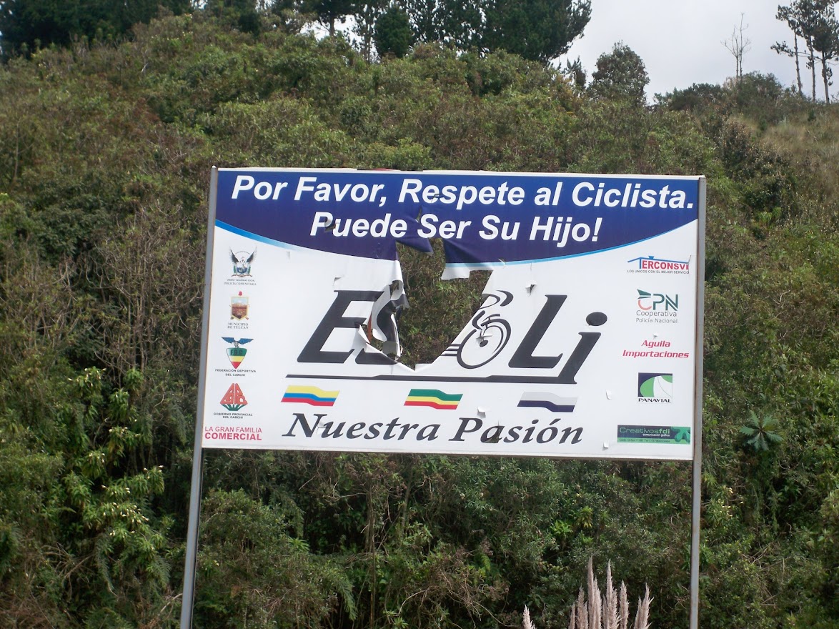 A signpost in Ecuador for cyclists