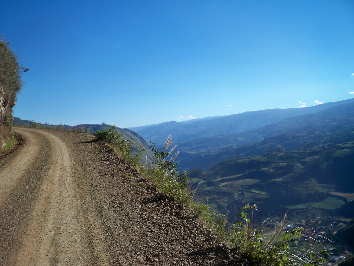 Cycling narrow dirt tracks out of Leymebamba in Peru