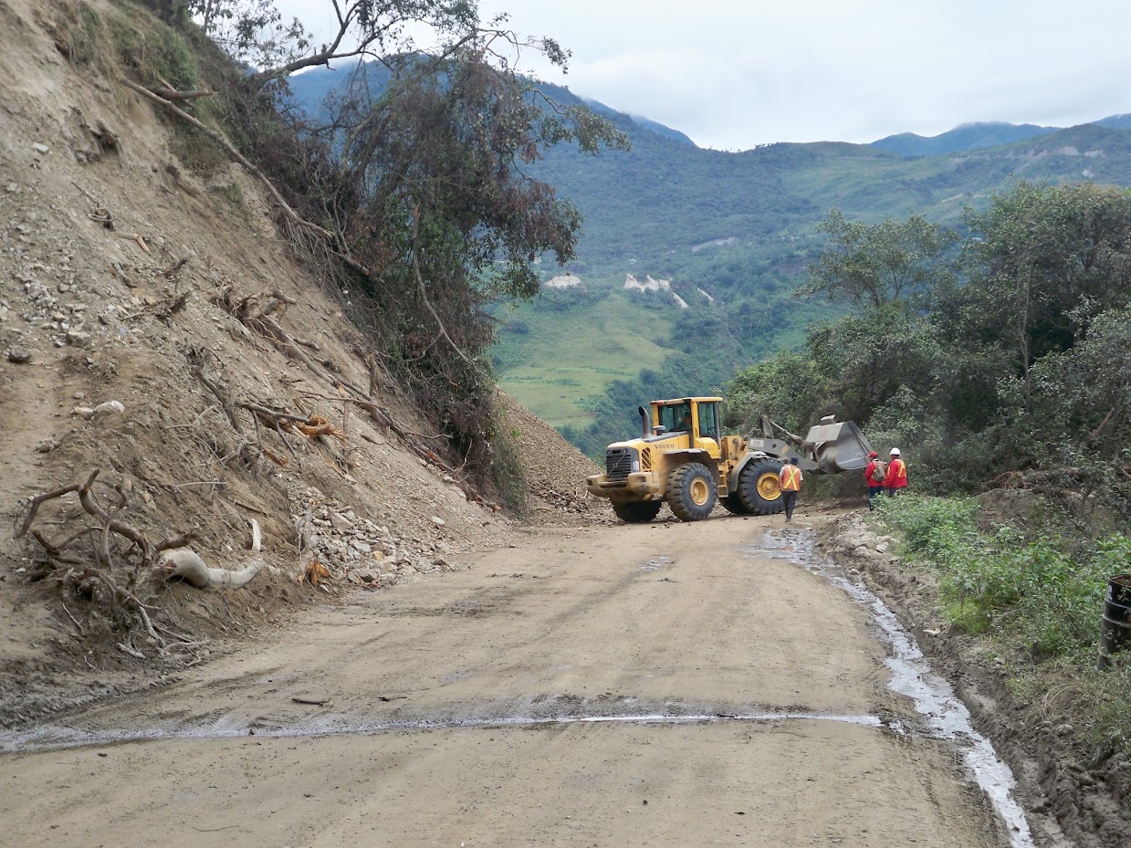 Work vehicles on the road in Ecuador
