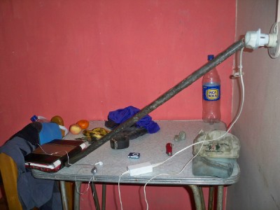 Innovative solution to keep my laptop charging when staying in Celendin, Peru