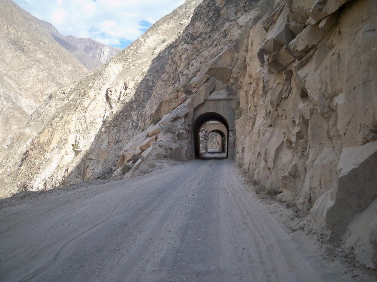 Cycling through tunnels in Peru