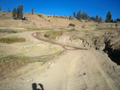 The rough road leading out of Angasmarca in Peru