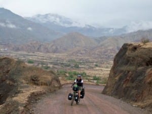 Cycling over rough dirt roads in Peru