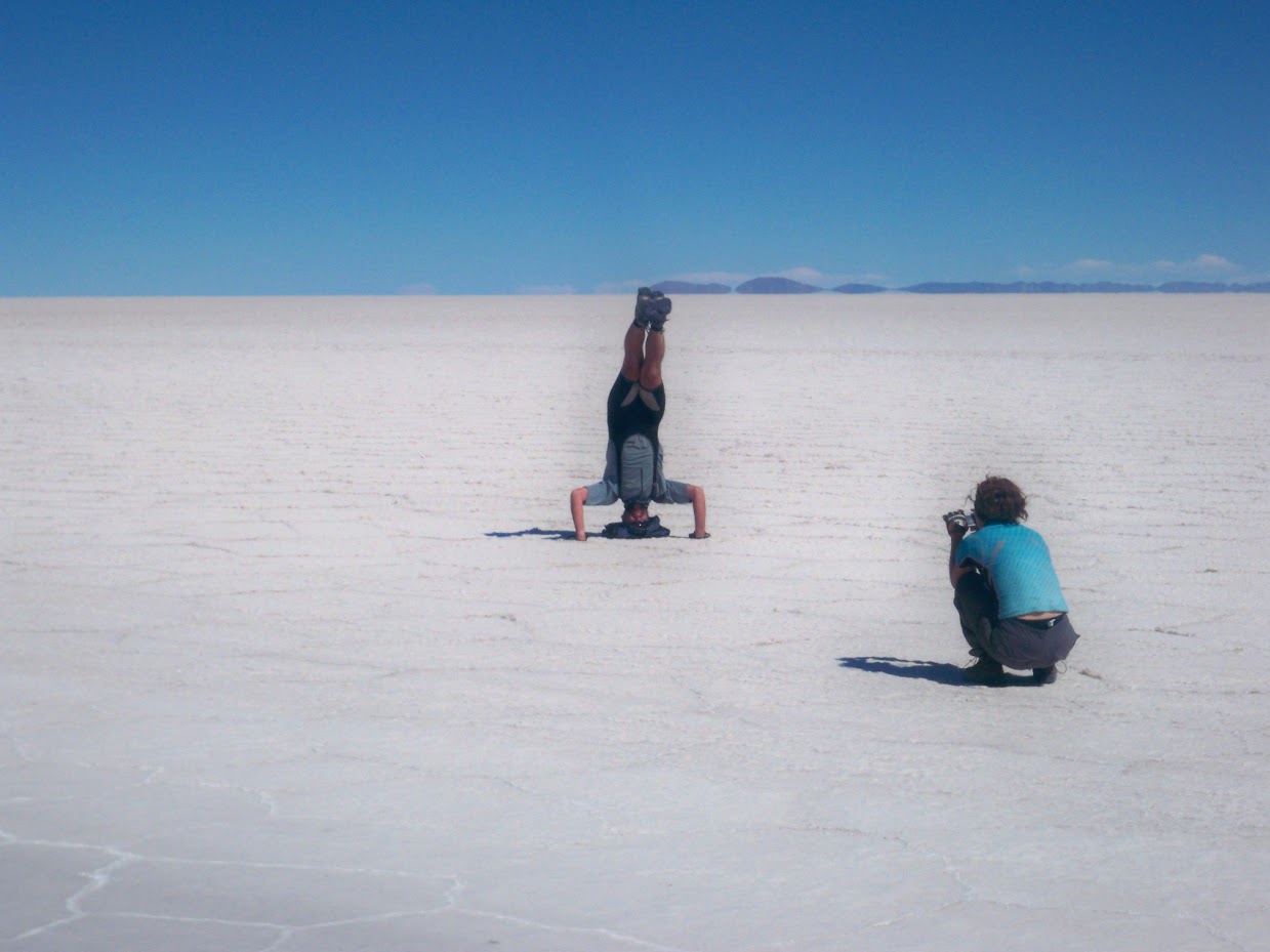 Headstands in the salt pans of Bolivia