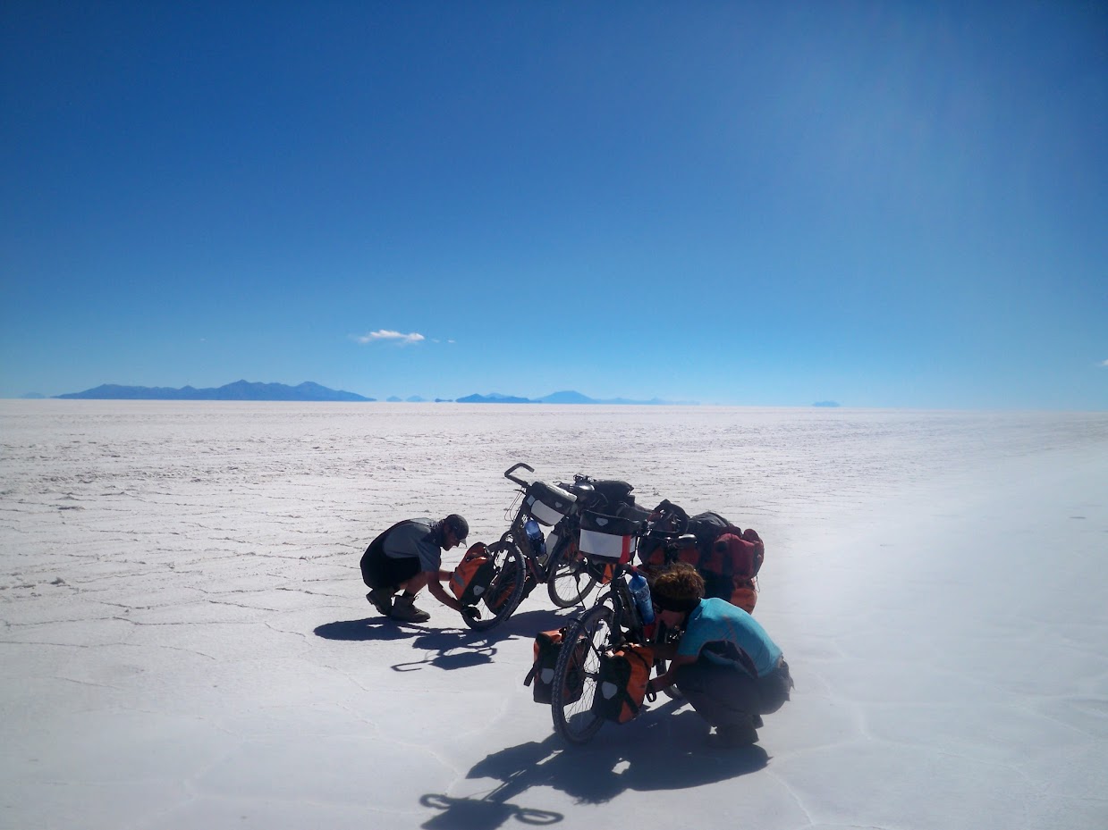 bike touring across bolivia salt pans
