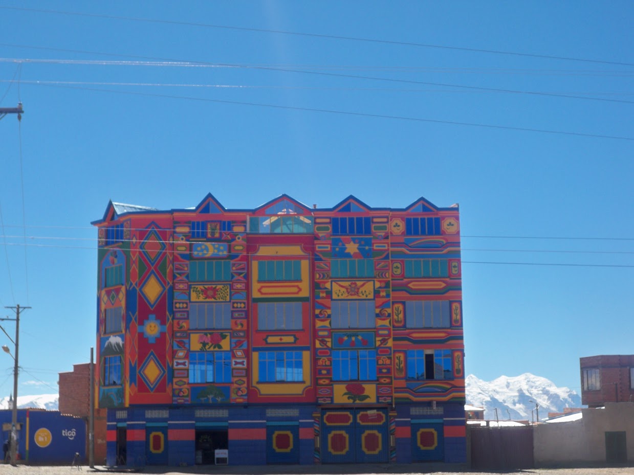 colorful building seen when cycling from La Paz