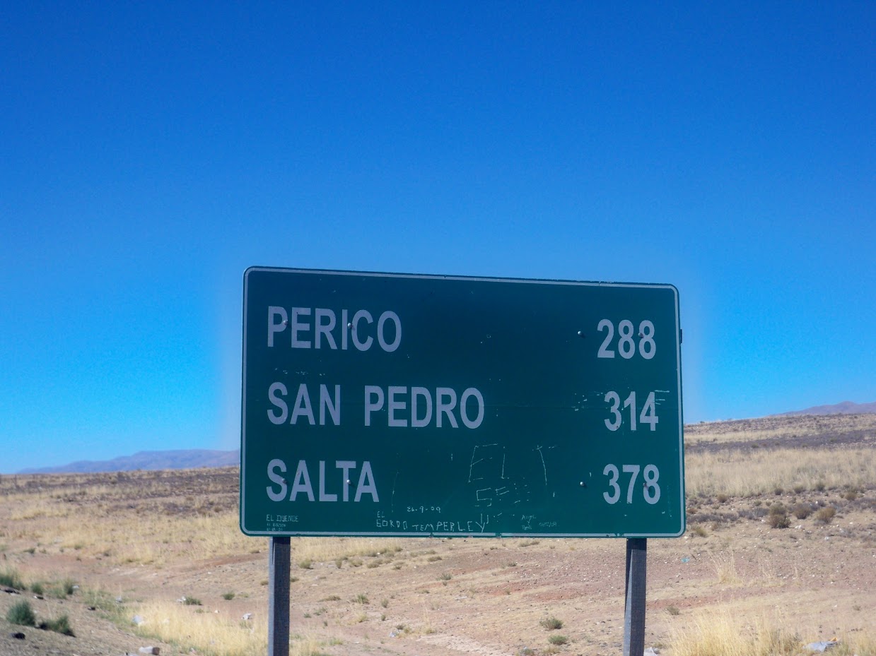 A sign post showing Salta in Argentina