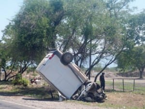 A crashed van at the side of the road on the way fromYala to Salta