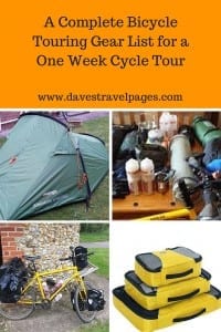 Bicycle Touring Gear List for a One Week Cycle Tour