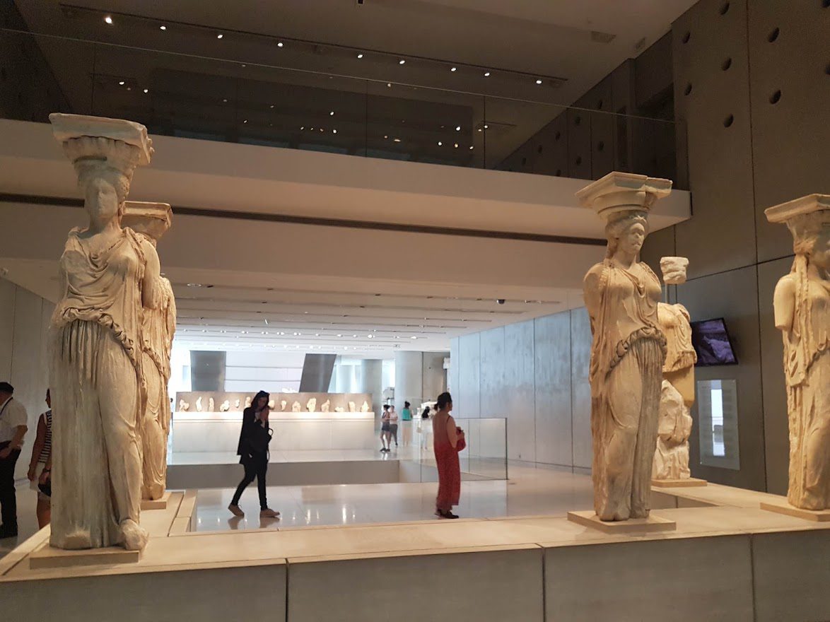 The Caryatid sculptures on display inside the Museum Acropolis