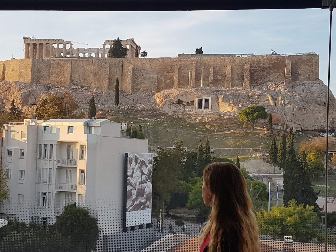 Views of the Acropolis from the Acropolis museum in Athens