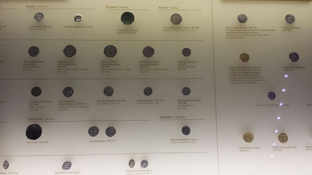 Coins on display in the Numismatic museum of Athens