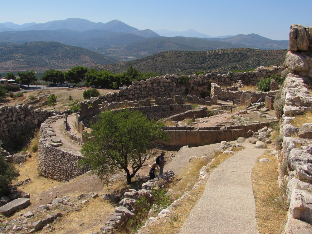 View out over the archaeological site of Mycenae in Greece