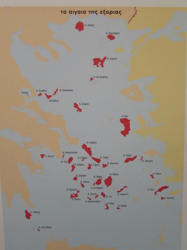 Map of the Greek Islands used for Political Exile