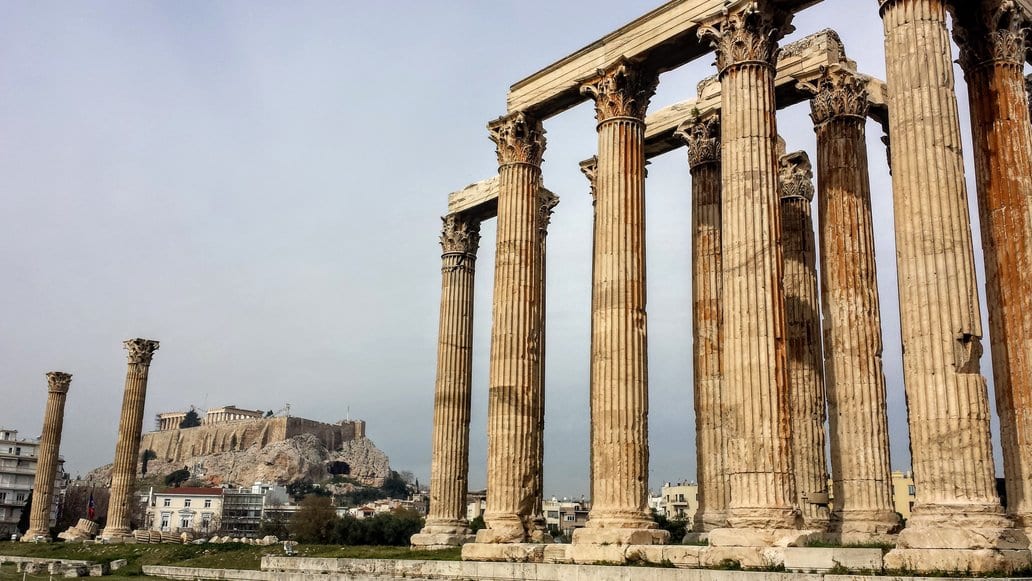 The Temple of Zeus is one of the surviving buildings from ancient Athens