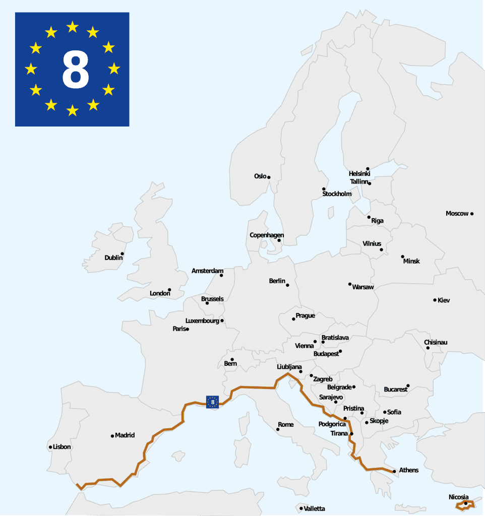 Choosing a cycling route from Greece to England - Eurovelo route 8