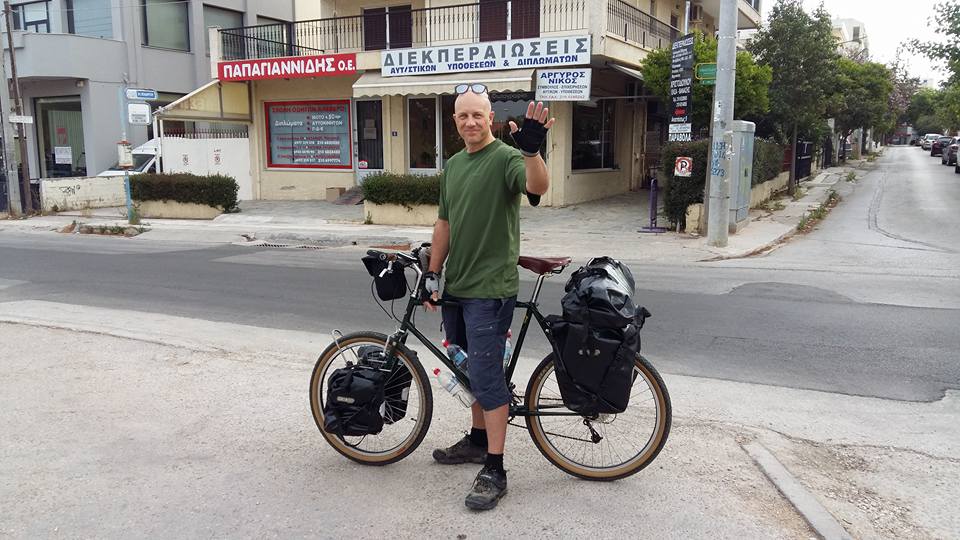 This photo was taken at the very start of my cycling trip from Greece to England, on May 8th 2016.