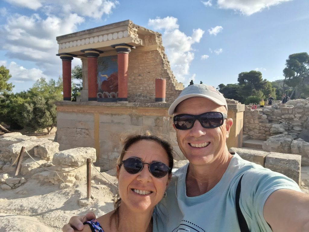 Dave Briggs visiting Knossos Crete with Vanessa when researching this travel guide to the palace of knossos