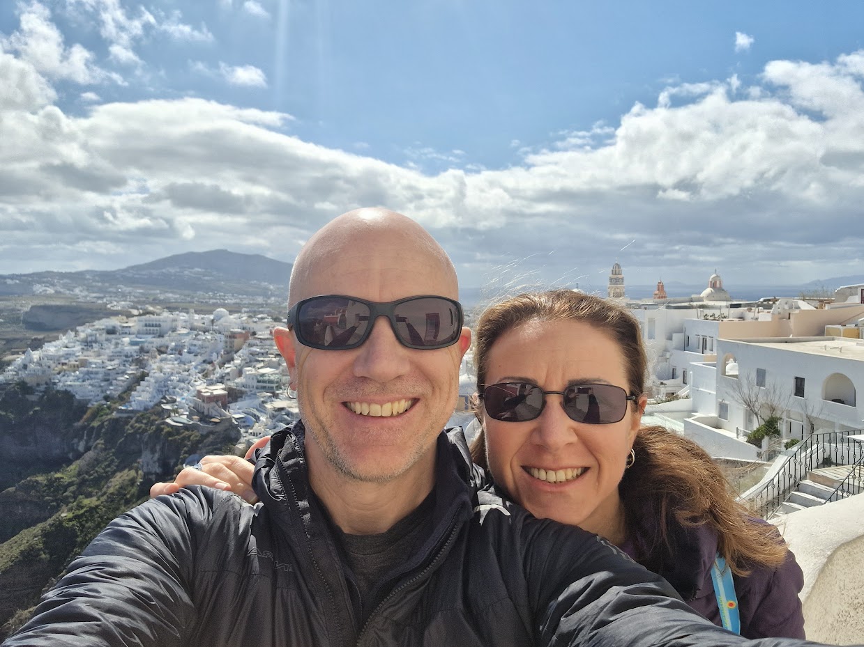 Dave Briggs on the Fira to Oia hike in Santorini
