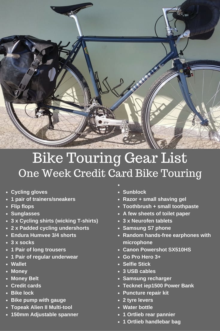 Bike touring gear list for one week credit card bike touring - What I am taking with me for a one week bicycle tour in Greece