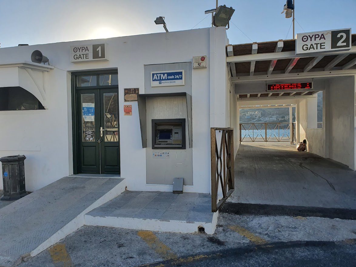 ATM at a ferry port in Greece