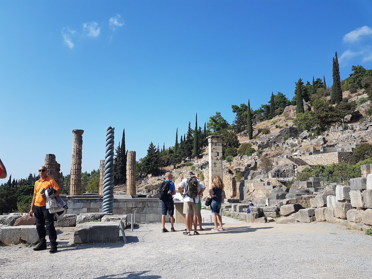 Exploring inside Delphi archaeological park in Greece