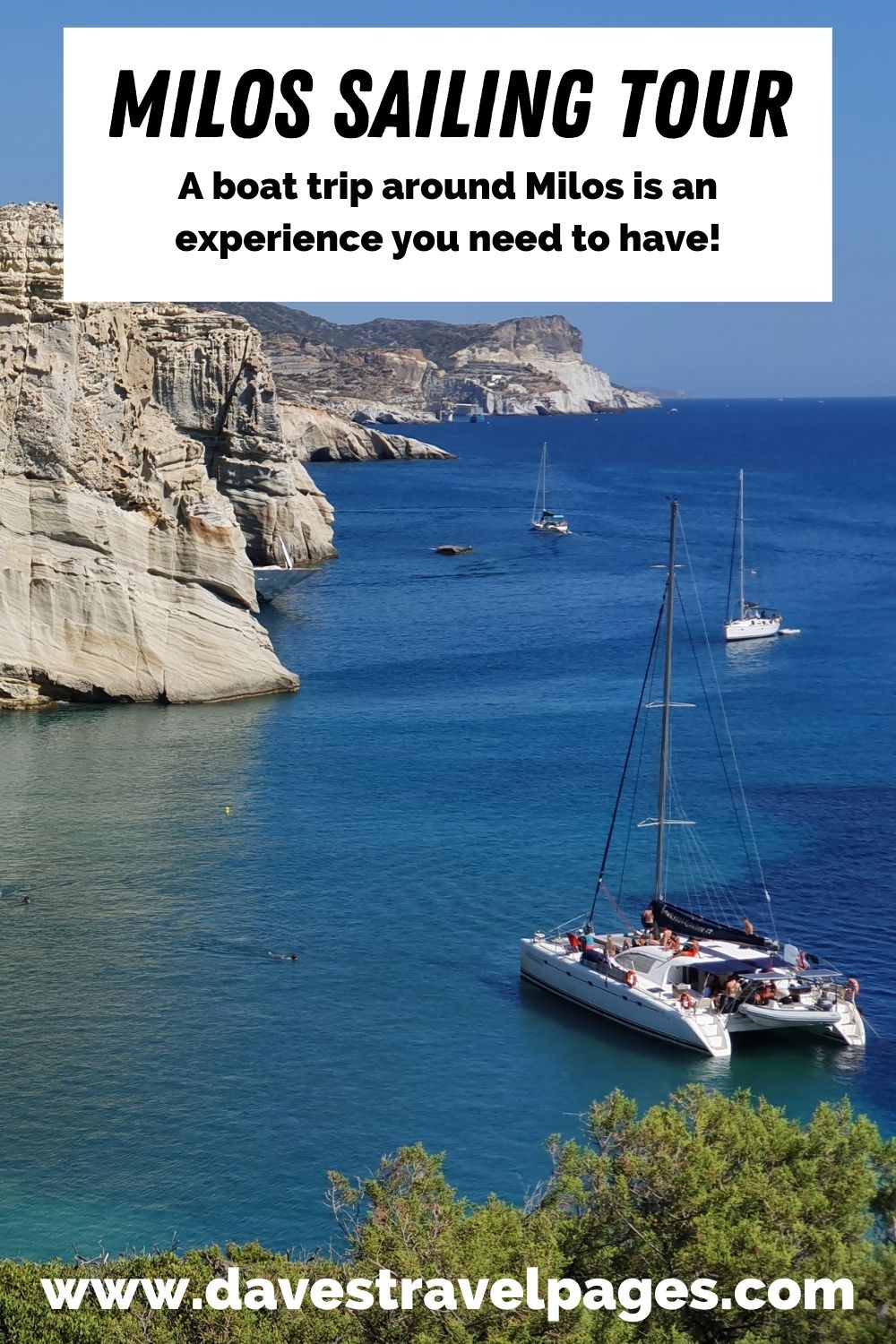 A catamaran cruise around the Greek island of Milos is a once in a lifetime experience!