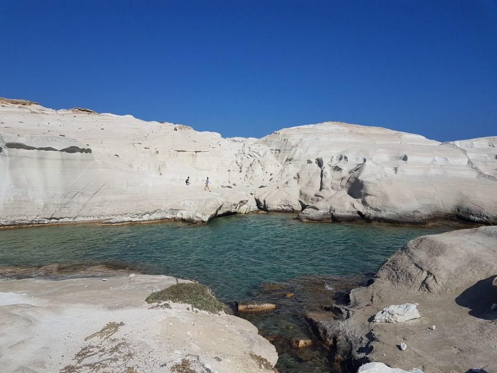 A small bay on Sarakiniko beach Milos Greece