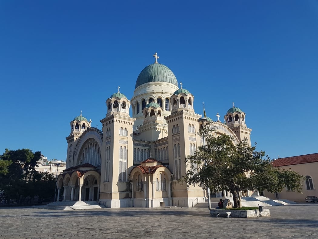 An impressive view of St. Andrew's Cathedral in Patras, Greece