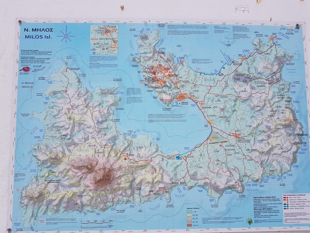 A map of the beaches in Milos