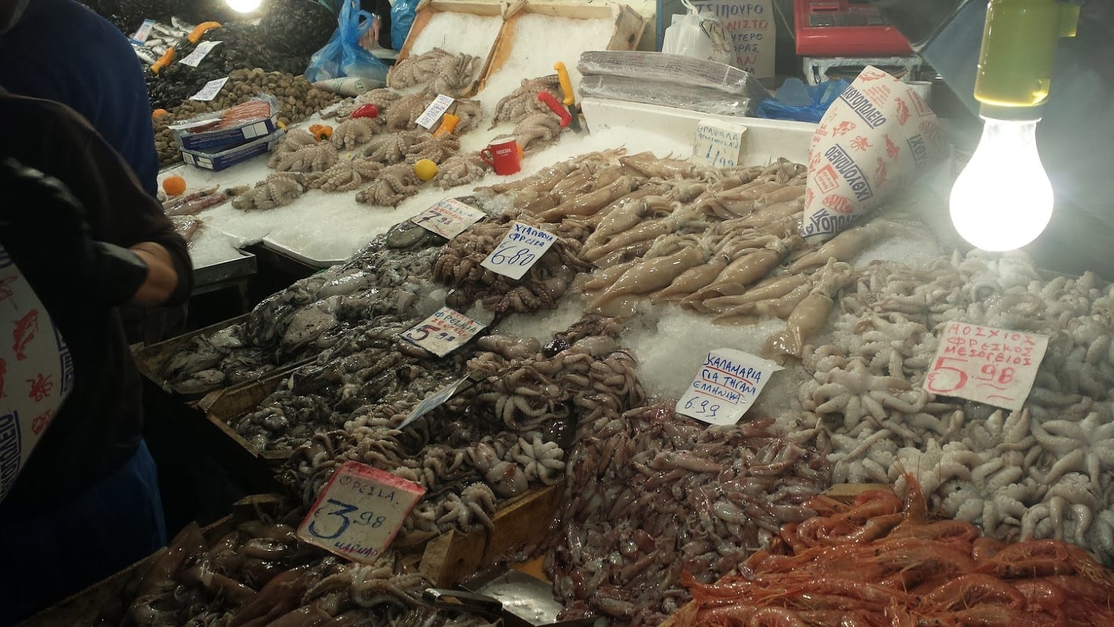 The central market in Athens has several fish sellers