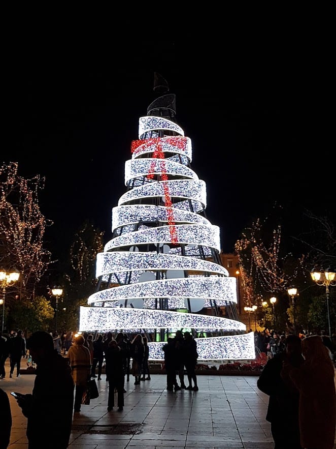 A Christmas tree in Syntagma Square in central Athens.
