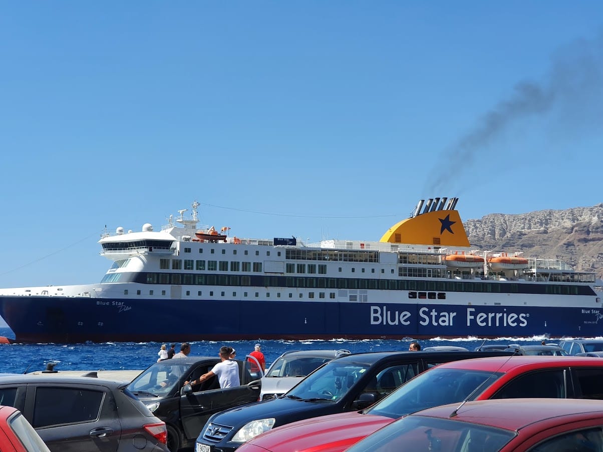 Leaving Santorini by ferry