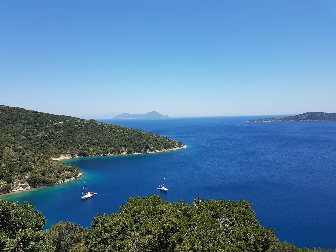 A view out over Ithaca island in Greece