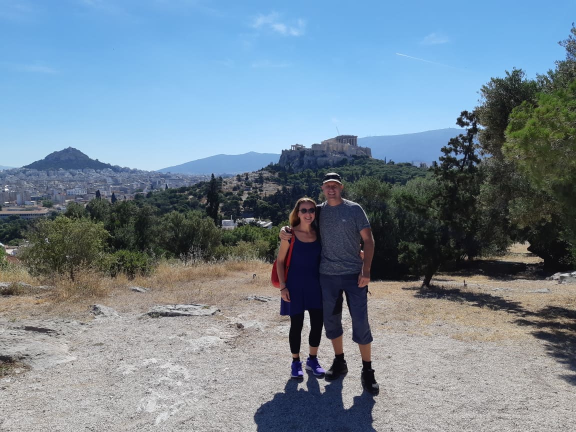 Dave and Vanessa outside the Acropolis