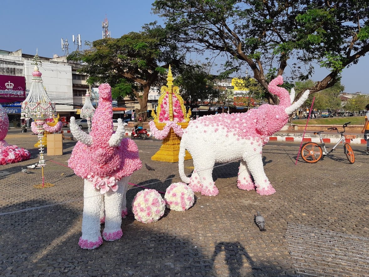 Colourful elephants from the flower festival in Chiang Mai