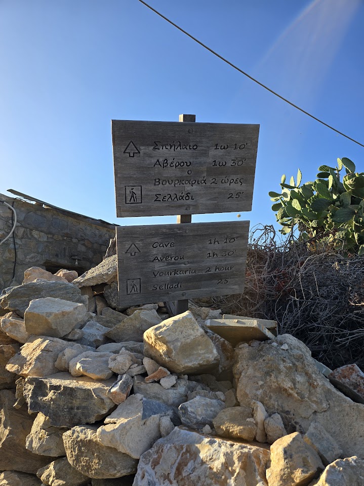 Hiking signs in Iraklia, Greece
