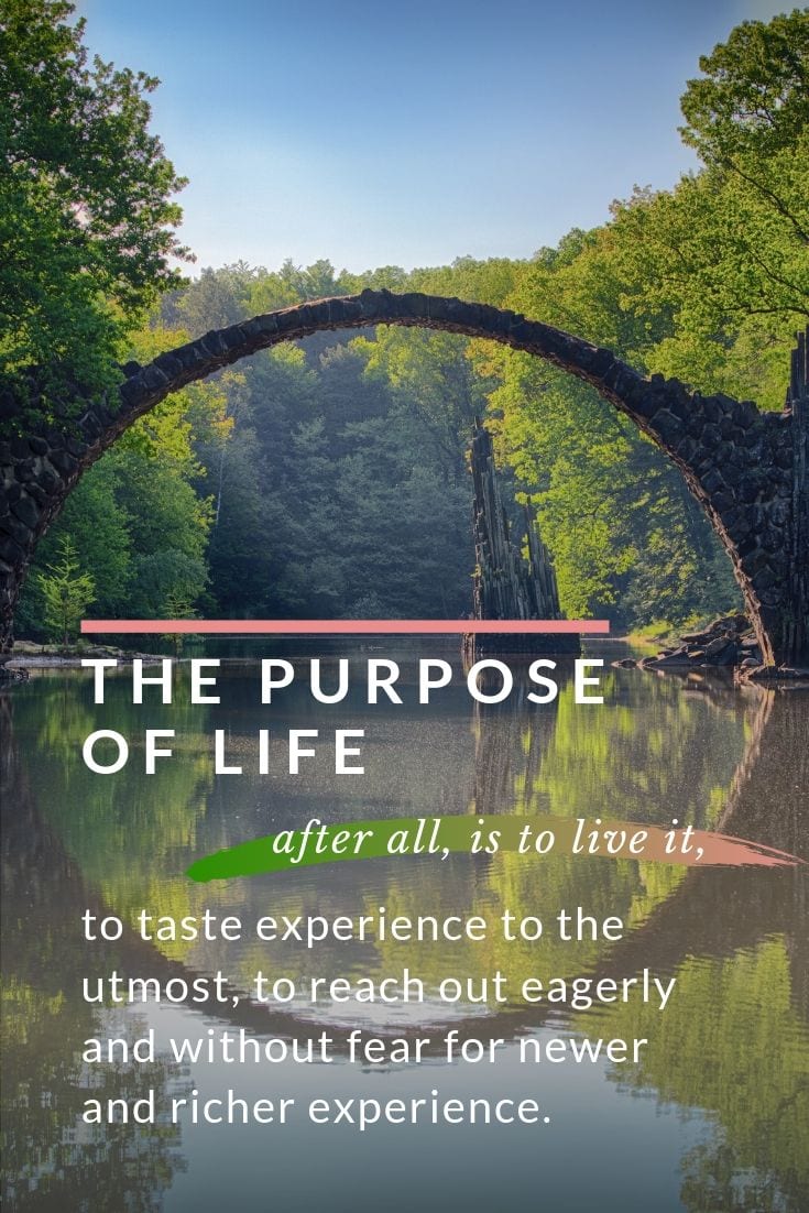 Philosophical quote - The purpose of life, after all, is to live it, to taste experience to the utmost, to reach out eagerly and without fear for newer and richer experience.