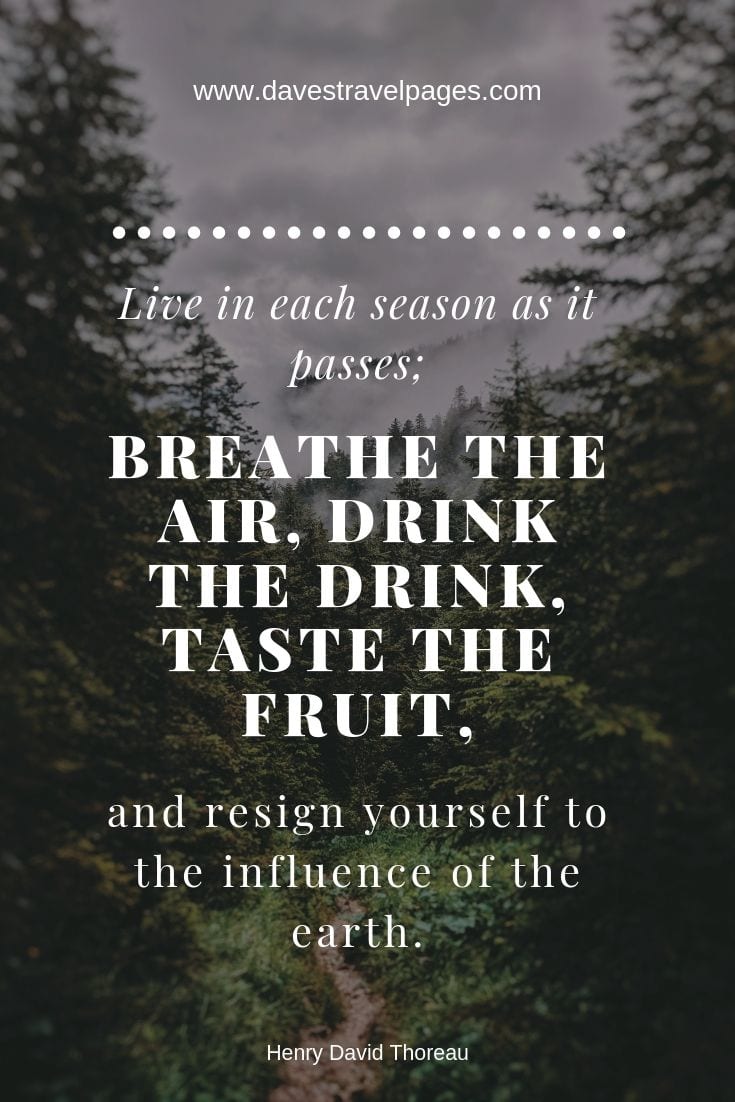 Quotes about the great outdoors - Live in each season as it passes; breathe the air, drink the drink, taste the fruit, and resign yourself to the influence of the earth.