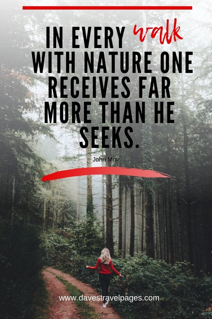 Outdoor Captions and Slogans: In every walk with nature one receives far more than he seeks.