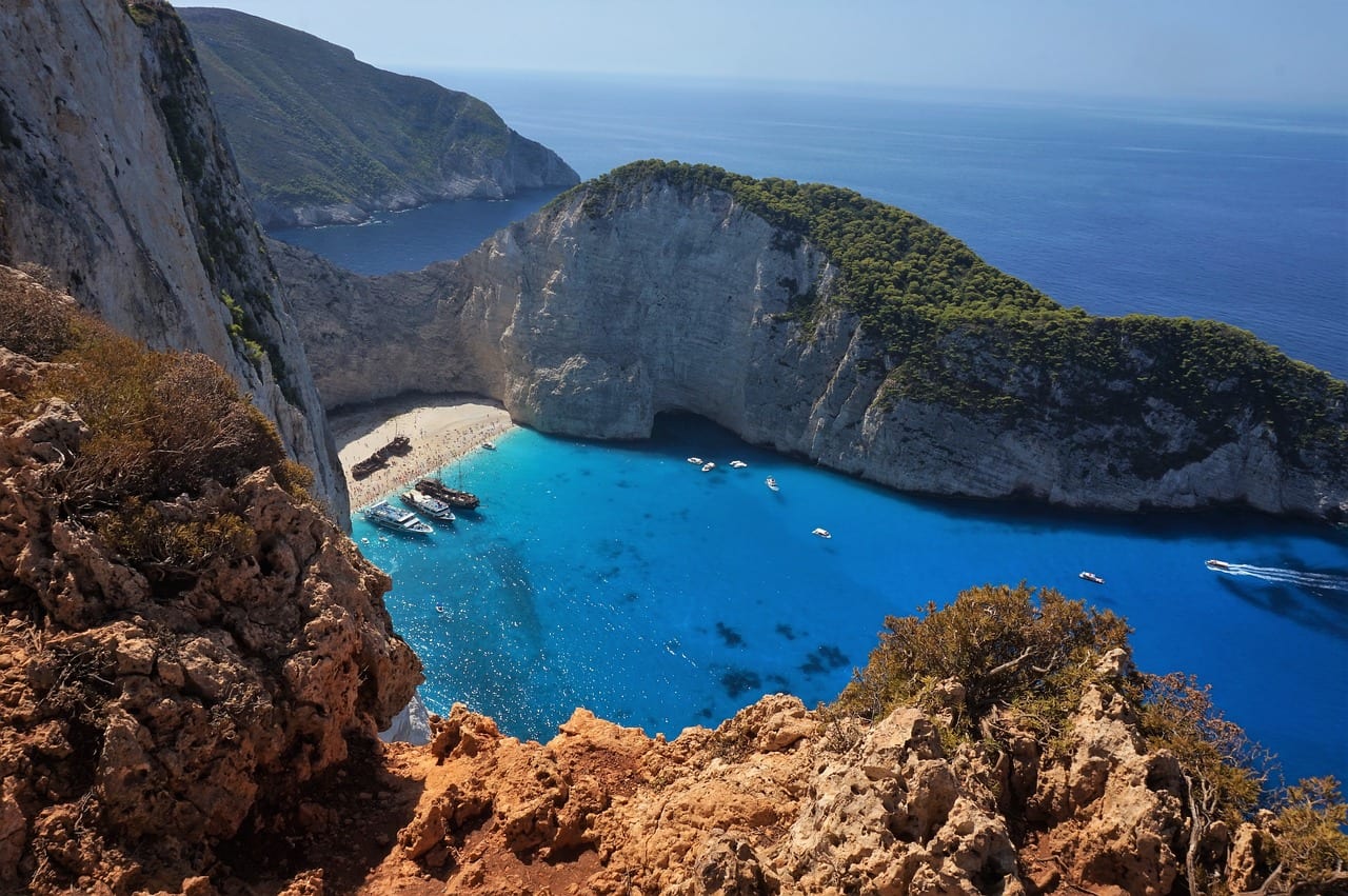 The Zakynthos beach shipwreck as seen from above