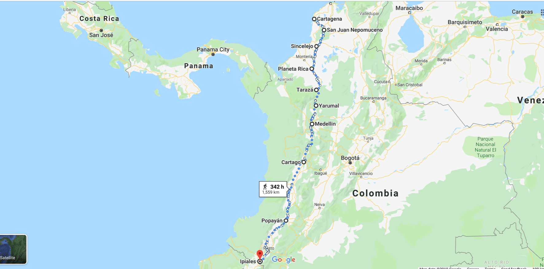 Bike touring route in Colombia