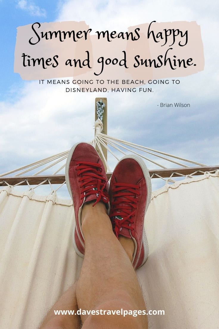 Summer sunshine quotes - “Summer means happy times and good sunshine. It means going to the beach, going to Disneyland, having fun.” - Brian Wilson
