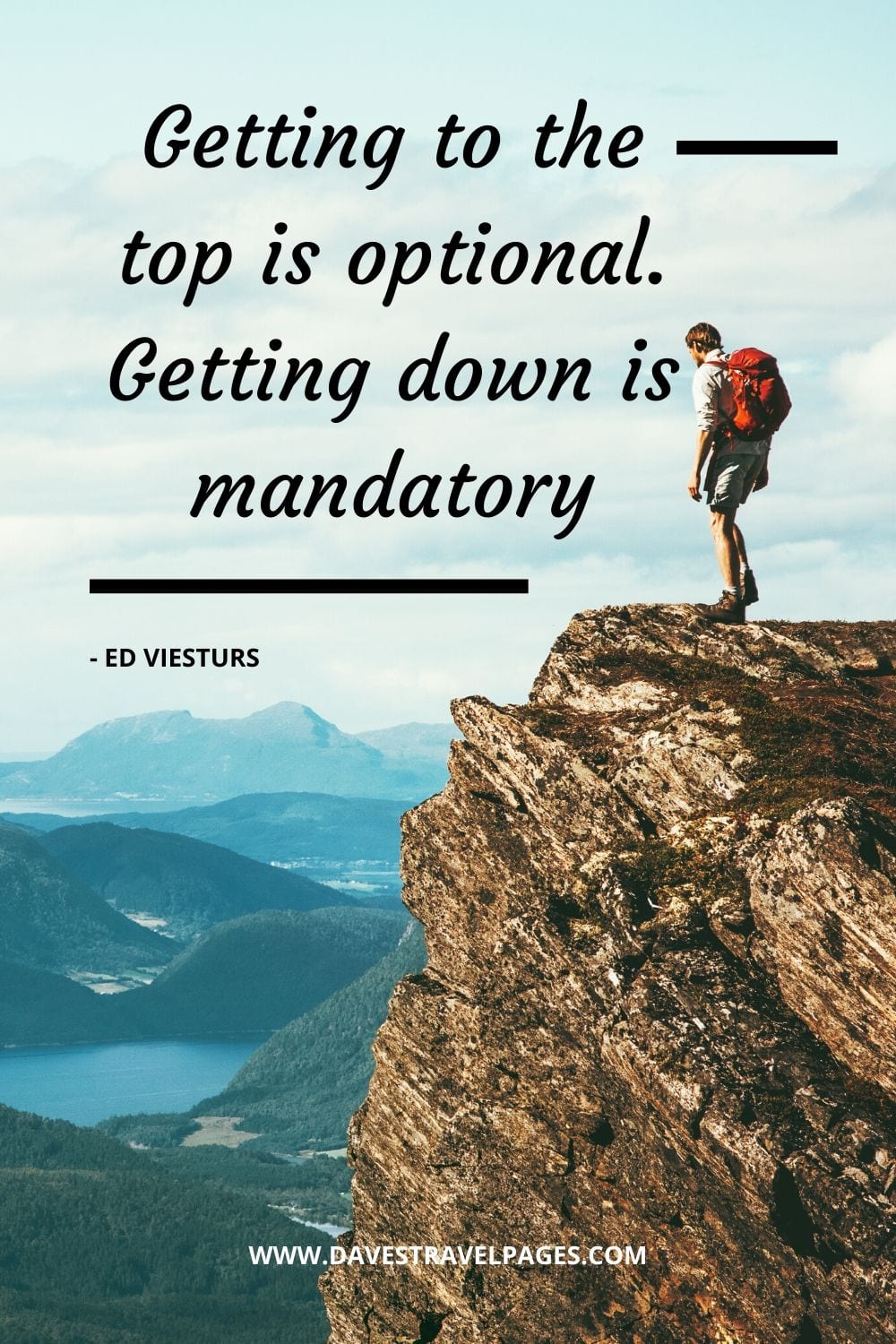 Motivational sayings and quotes: Getting to the top is optional. Getting down is mandatory - Ed Viesturs