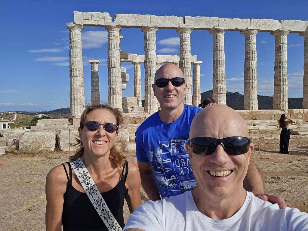 Dave Briggs and friends at temple of poseidon in greece