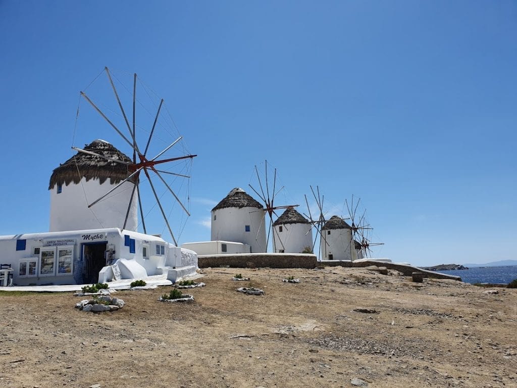 Visiting the windmills of Mykonos on a walking tour