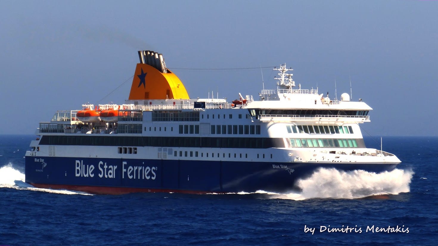 The blue star Delos ferry sailing from Athens to Naxos
